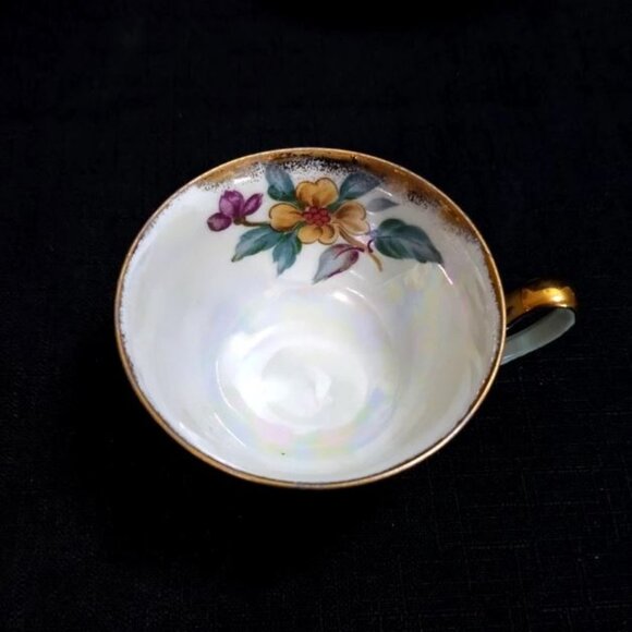 Vintage Porcelain Norcrest Japan Floral Iridescent Teacup and Saucer Set - Picture 5 of 13